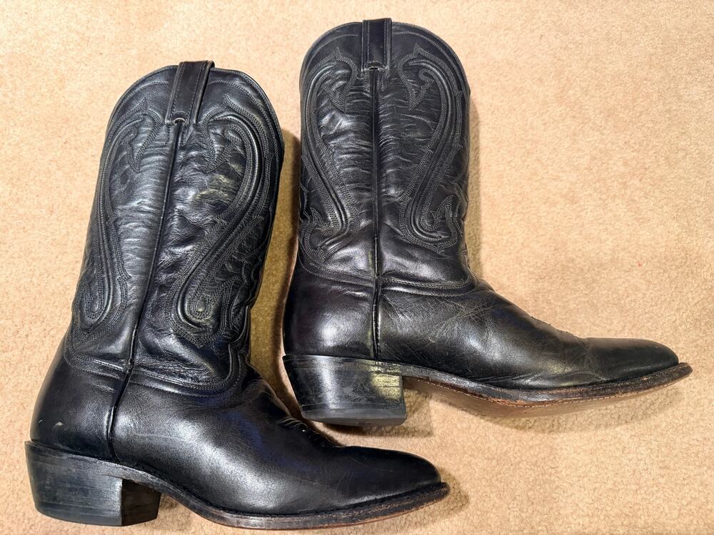 Vintage Durango Black Leather Western Cowboy Boots Men's Size 8 EE Snip Toe